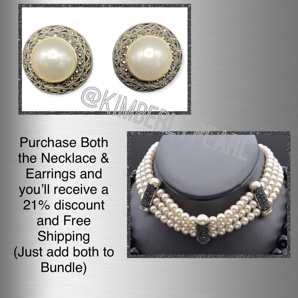 Judith Jack Sterling w/Marcasite and Faux Pearl Earrings - Picture 8 of 11